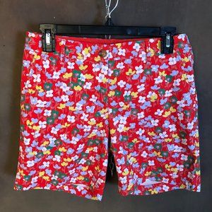 New red floral multicolor chino shorts